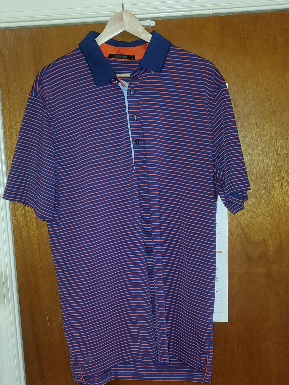 Greyson Navy & Orange Striped Polo Golf Shirt.